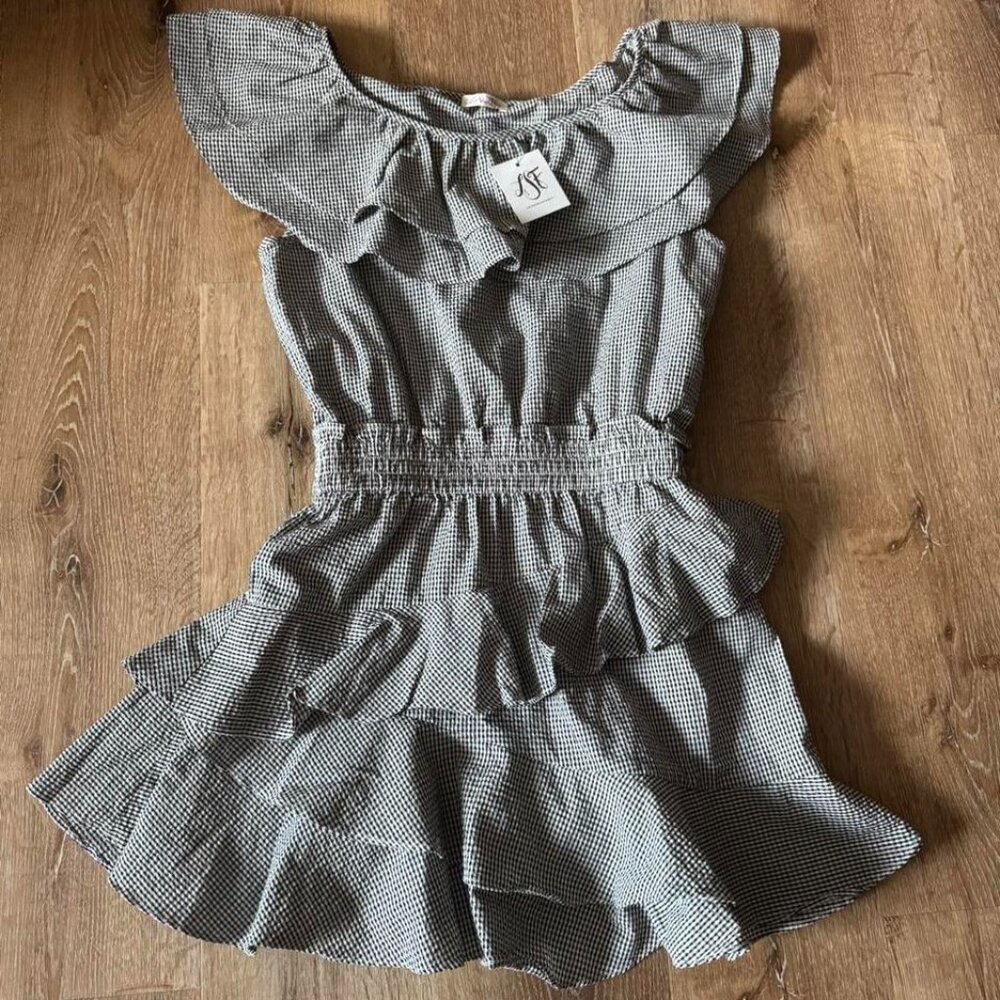 LoveShackFancy NWT Lacey Black/White Gingham Dress Size M